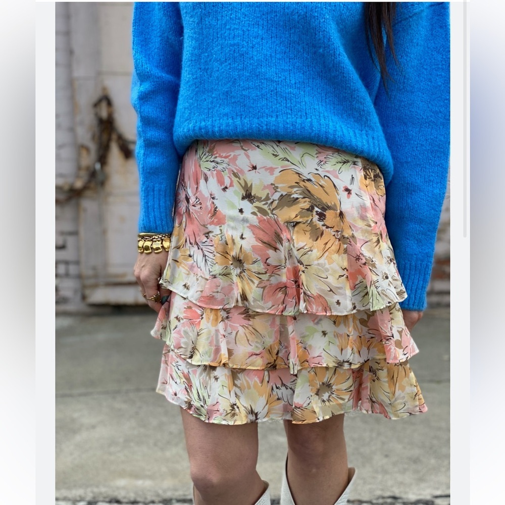 LOFT Swish and Layered Silk Floral Skirt with Side Zipper Size 2